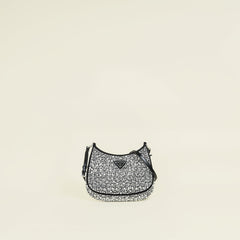 Prada Black Metal Crystal - Embellished Satin Cleo Bag