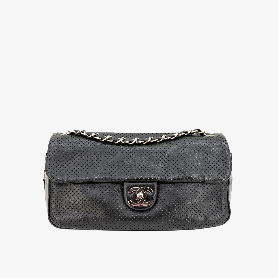 RG367 - CHANEL Black Lmabskin Perforated Flap Bag