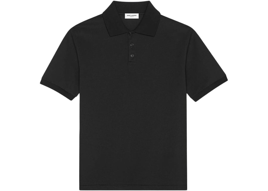 Saint Laurent Cassandre Cotton Pique Polo Shirt Black