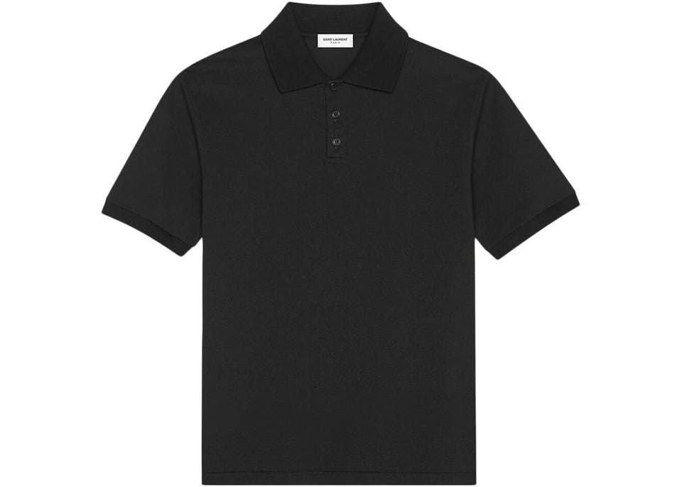 Saint Laurent Cassandre Cotton Pique Polo Shirt Black
