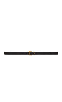 Saint Laurent Cassandre Thin Belt with Square Buckle in Grained Leather Black