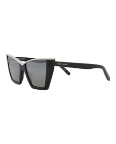 Saint Laurent Cat Eye-Frame Acetate Sunglasses Black Black Silver (SL570-30014007-002)