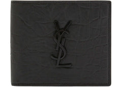 Saint Laurent Monogram Croc-Embossed Leather Bi-Fold Wallet Black