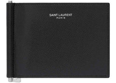 Saint Laurent Paris Bill Clip Wallet In Grain De Poudre Embossed Leather Black