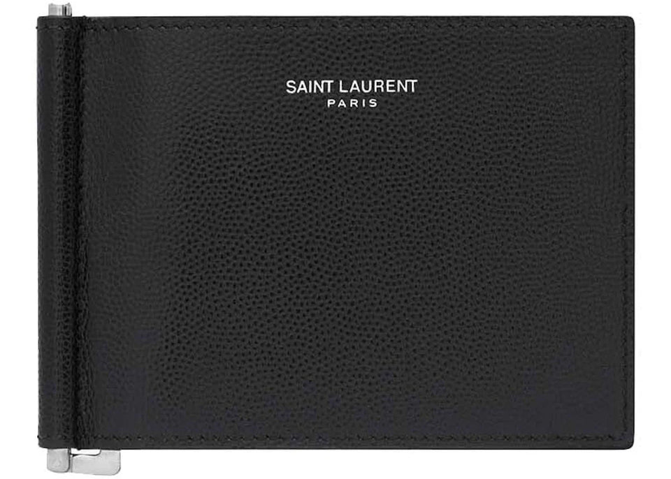 Saint Laurent Paris Bill Clip Wallet In Grain De Poudre Embossed Leather Black