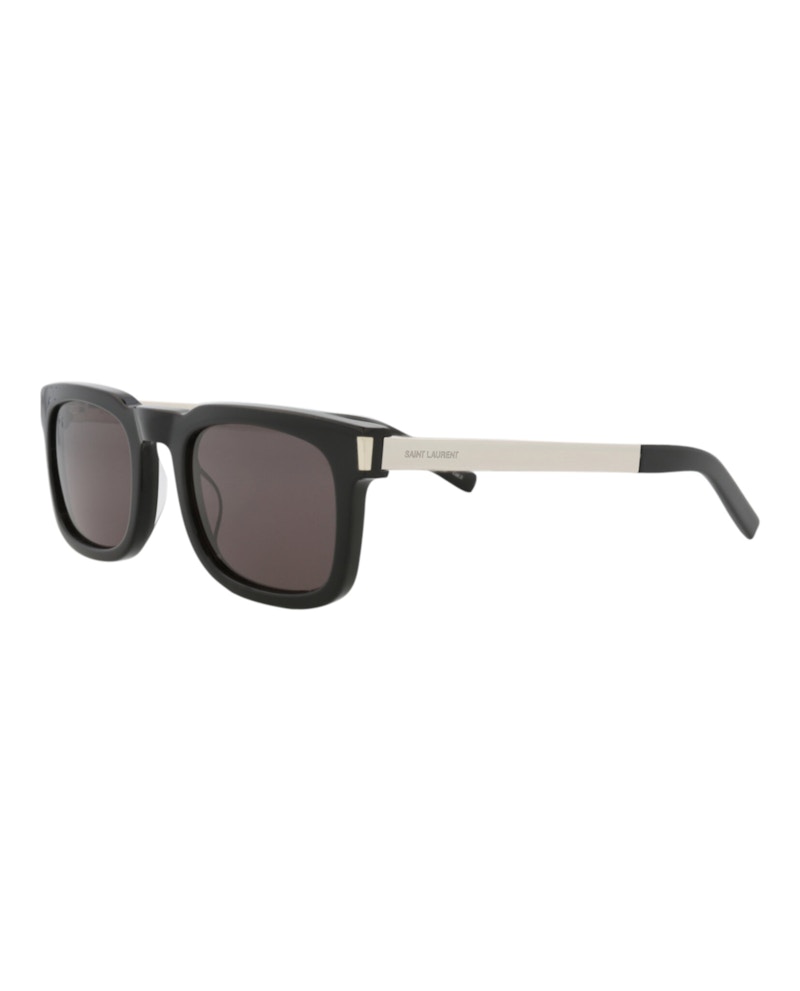 Saint Laurent Square-Frame Recycled Acetate Sunglasses Black/Silver/Black (SL581-30014111-001)