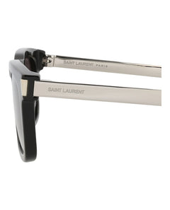 Saint Laurent Square-Frame Recycled Acetate Sunglasses Black/Silver/Black (SL581-30014111-001)