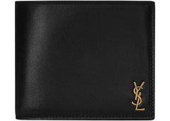 Saint Laurent Tiny Cassandre East/West Bifold Wallet In Shiny Leather Black