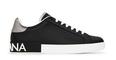 Dolce and Gabbana Men's Logo Portofino Leather Low-Top Trainers Nero/Argento