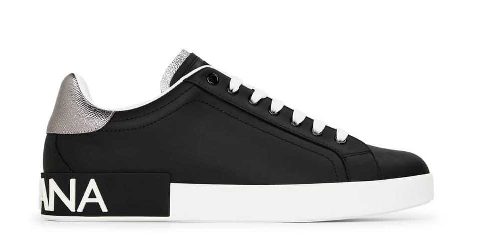 Dolce and Gabbana Men's Logo Portofino Leather Low-Top Trainers Nero/Argento