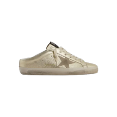 Golden Goose Super-Star Sabots In Platinum Foiled Leather With Beige Suede Star