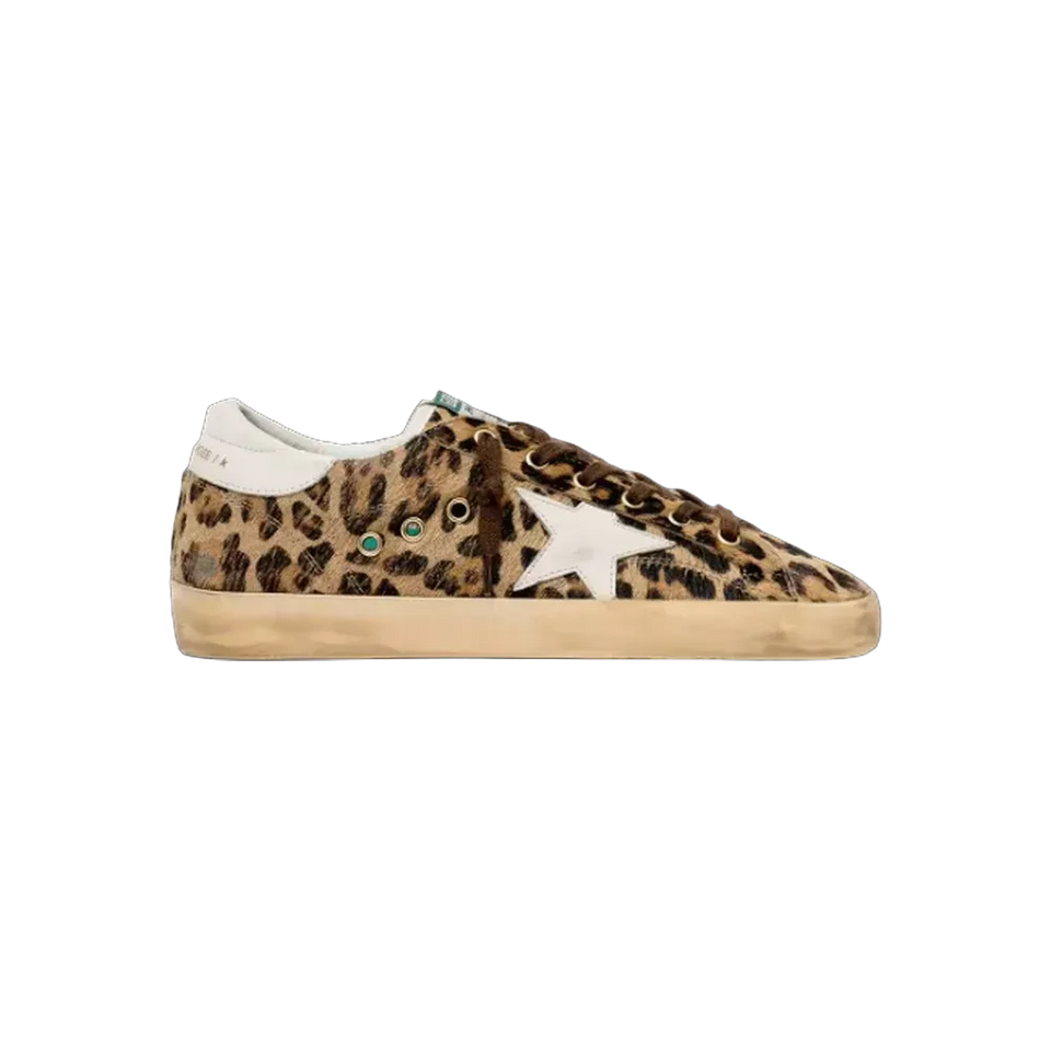Golden Goose Super-Star In Leopard-Print Pony Skin With Leather Star And Heel Tab