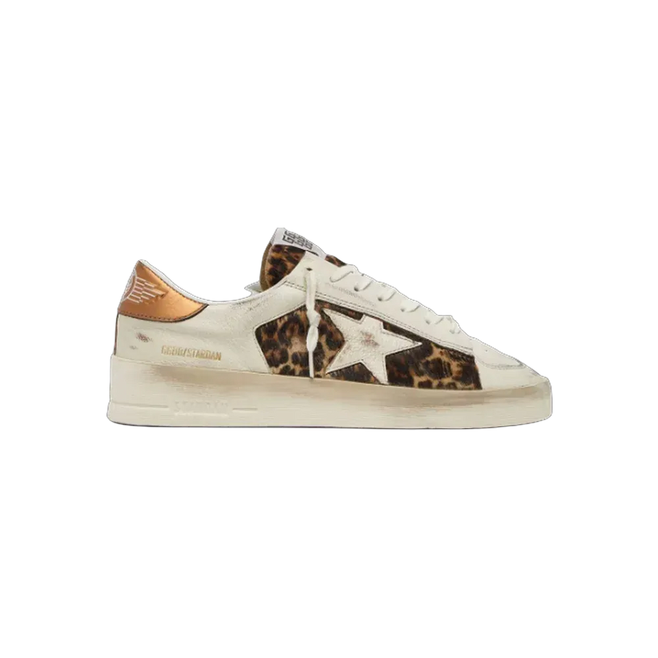 Golden Goose Stardan In White Leather And Leopard Pony Skin With White Leather Star