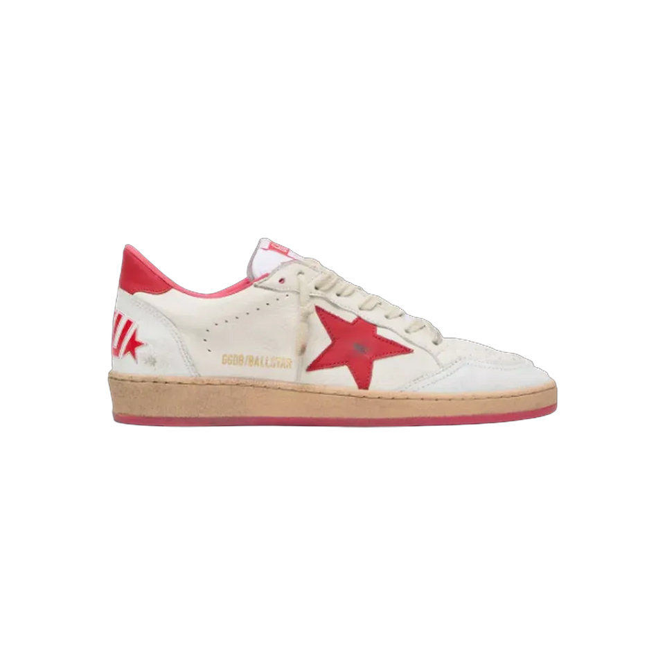 Golden Goose Ball Star Wishes In White Leather With A Red Star
