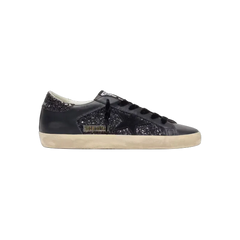 Golden Goose Super-Star In Black Glitter With Black Suede Star And Leather Inserts