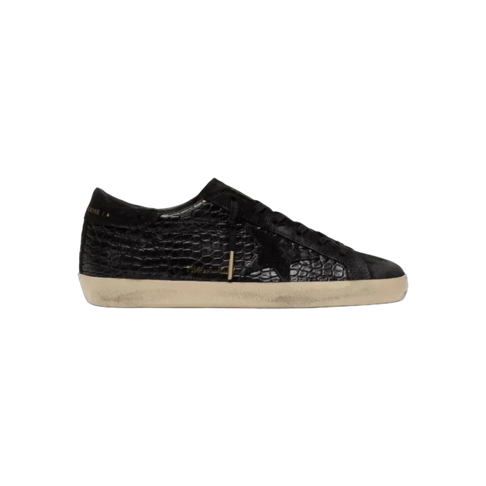 Golden Goose Super-Star LTD In Black Croc-Print Leather With Black Suede Star