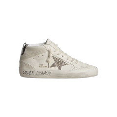 Golden Goose Mid Star With Silver Glitter Star And Black Laminated Heel Tab