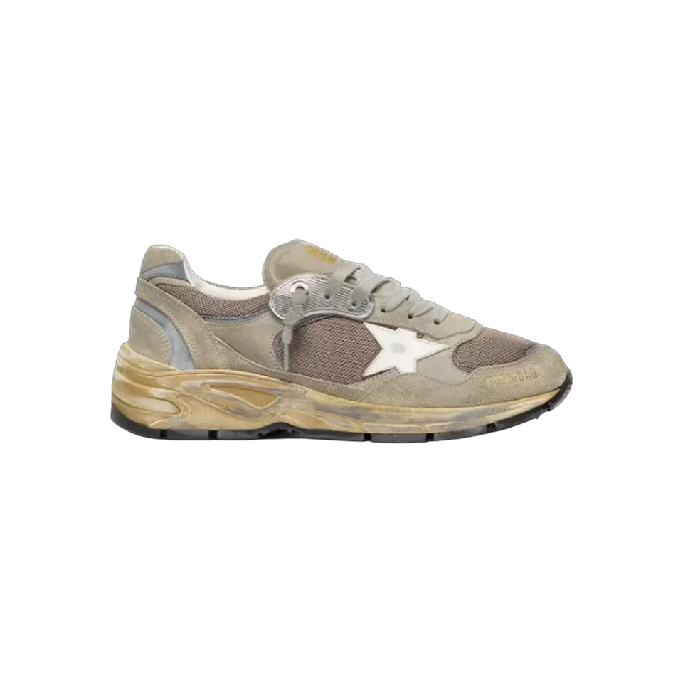 Golden Goose Dad-Star In Dove-Gray Suede And Silver Mesh With White Leather Star