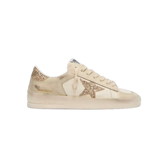 Golden Goose Stardan In Ecru Nappa Leather With Gold Glitter Star