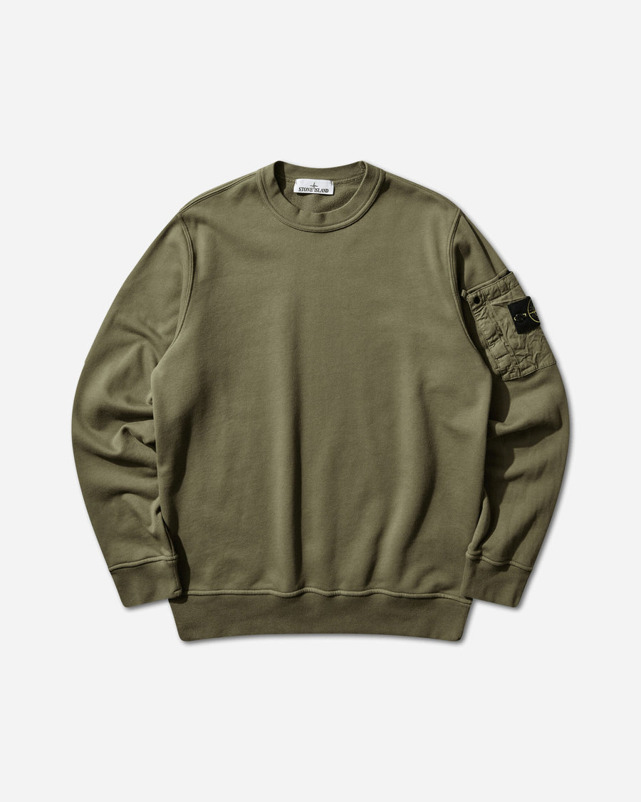 Stone Island Men's Cotton Fleece Pocket Crewneck Sweatshirt Military Green