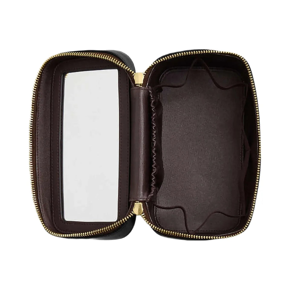 Coach Cosmetic Case In Signature Canvas Signature Canvas-Gold-Walnut-Black