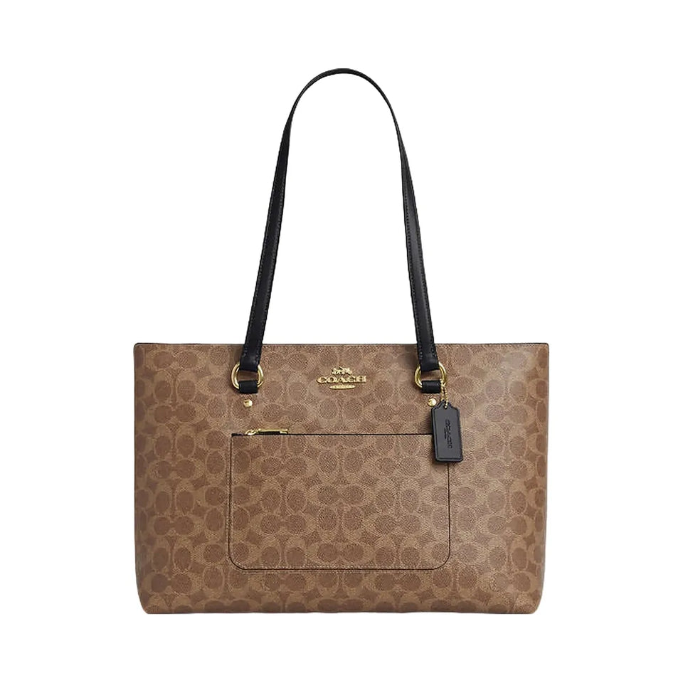 Coach Station Tote Bag In Signature Canvas Signature Canvas-Gold-Tan-Black