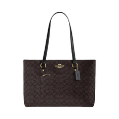 Coach Station Tote Bag In Signature Canvas Signature Canvas-Gold-Walnut-Black