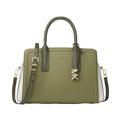 Michael Kors Laila Medium Color-Block Pebbled Leather Satchel Pstachio Mlt