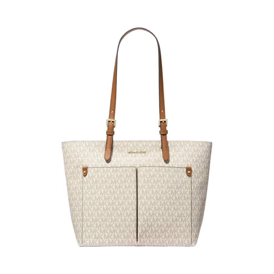 Michael Kors Jet Set Medium Logo Pocket Tote Bag Vanilla