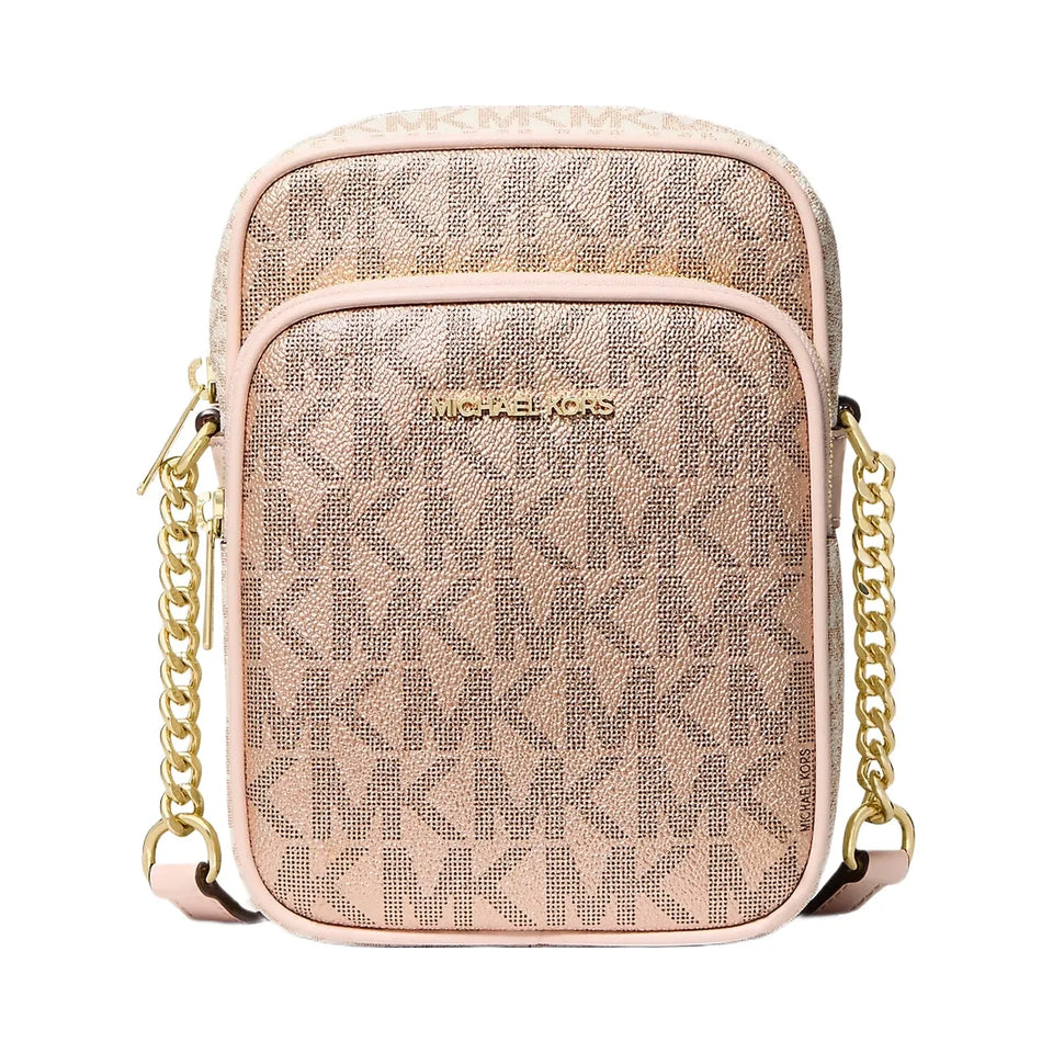 Michael Kors Jet Set Medium Metallic Signature Logo Crossbody Bag Rs Gld Multi