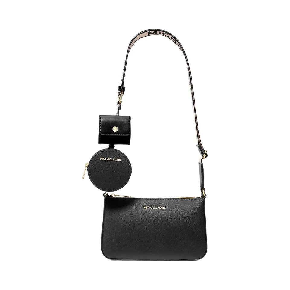 Michael Kors Jet Set Saffiano Leather Crossbody Bag with Case for Apple Airpods Pro Black