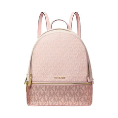 Michael Kors Rhea Medium Metallic Signature Logo Backpack Powder Blush