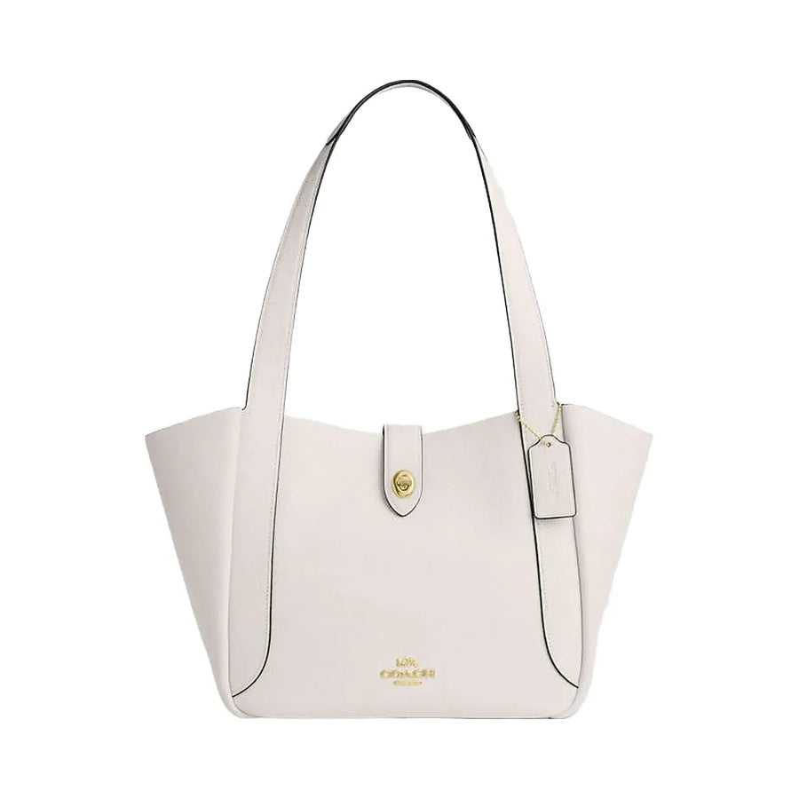 Coach Hadley Turnlock Tote Bag Pebbled Leather-Gold-Chalk