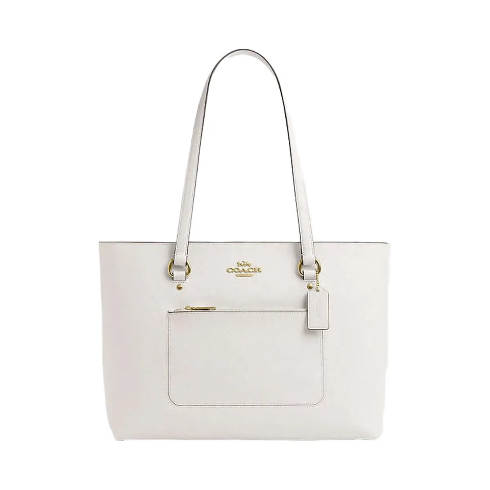 Coach Station Tote Bag Crossgrain Leather-Gold-Chalk