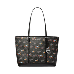 Michael Kors Jet Set Large Printed Signature Logo Tote Bag Black