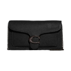 Coach Tabby Chain Clutch Polished Pebble Leather-Pewter-Black
