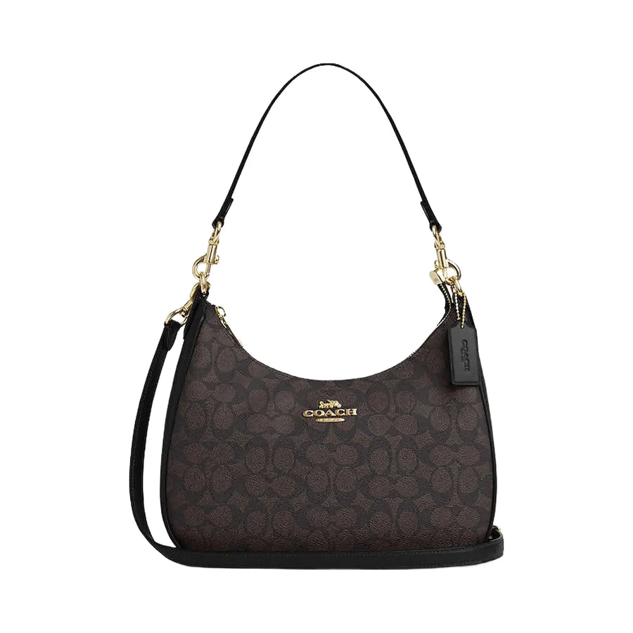 Coach Teri Hobo Bag In Signature Canvas Signature Canvas-Gold-Walnut-Black