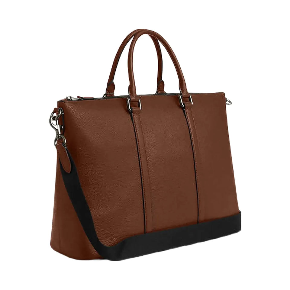 Coach Caleb Work Bag Pebbled Leather-Gunmetal-Saddle