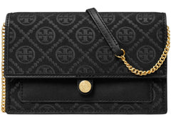 Tory Burch T Monogram Leather Chain Wallet Black
