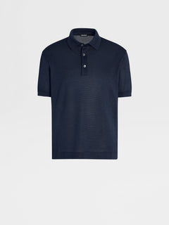 Zegna Dark Blue Zegna Silk Polo Shirt