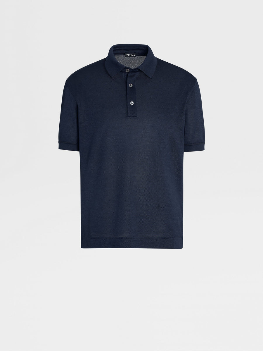 Zegna Dark Blue Zegna Silk Polo Shirt