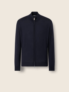Zegna Navy Blue Wool Full Zip Cardigan