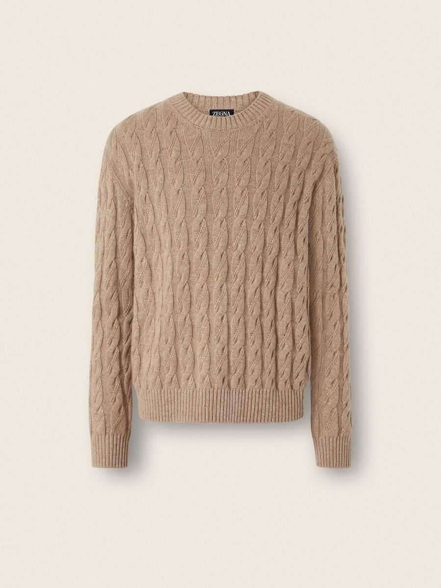 Zegna Beige Mlange Linen Cashmere And Silk Crewneck