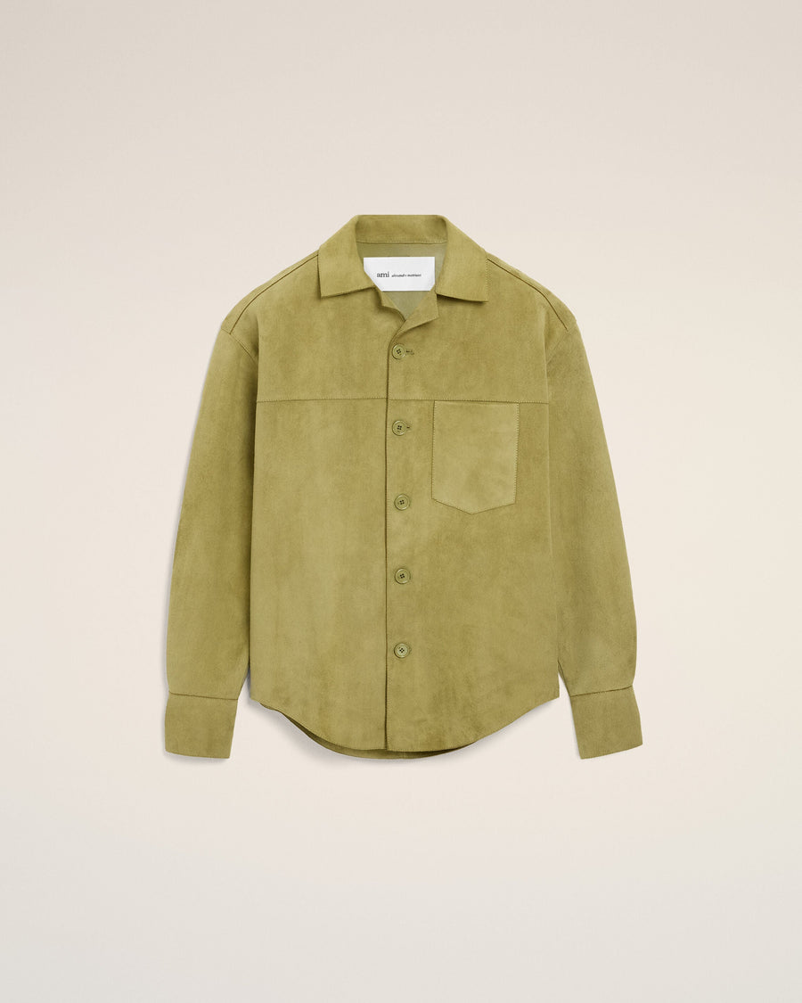 AmiParis Green Goat Leather Buttoned Overshirt