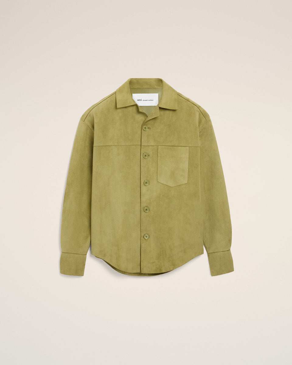 AmiParis Green Goat Leather Buttoned Overshirt
