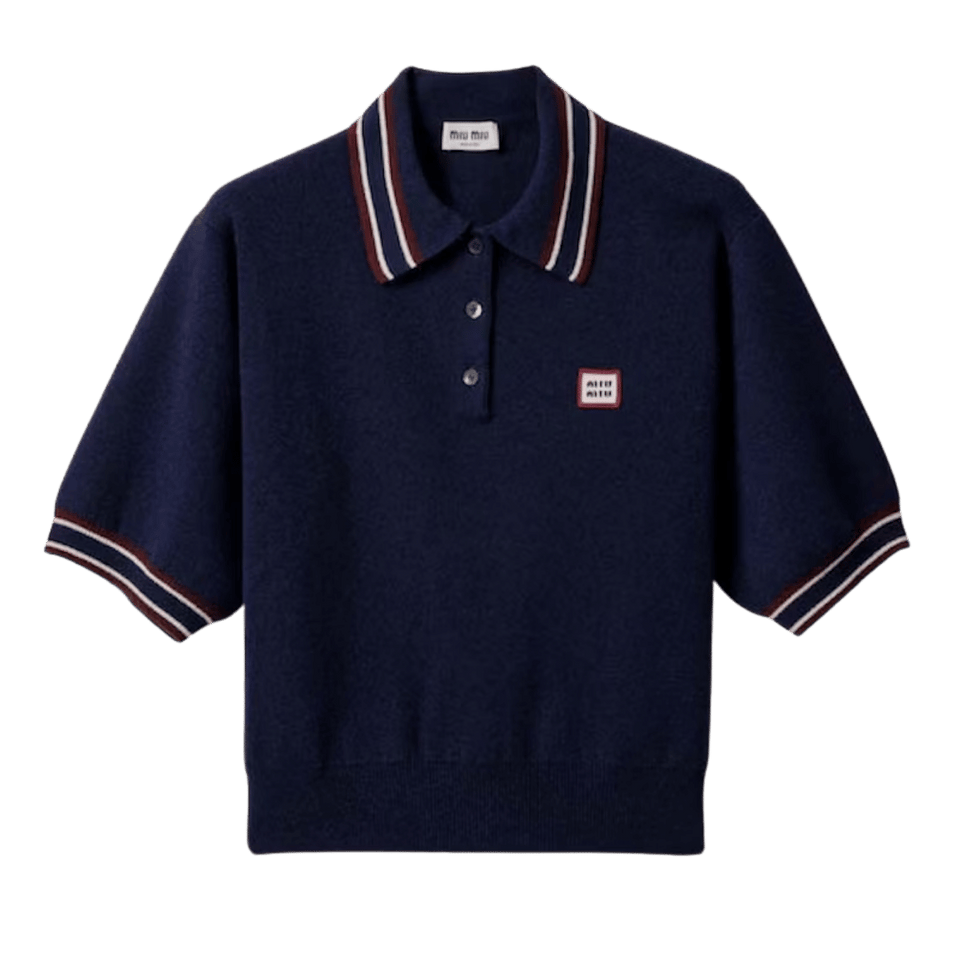 Miu Miu Wool And Cashmere Polo Sweater Navy