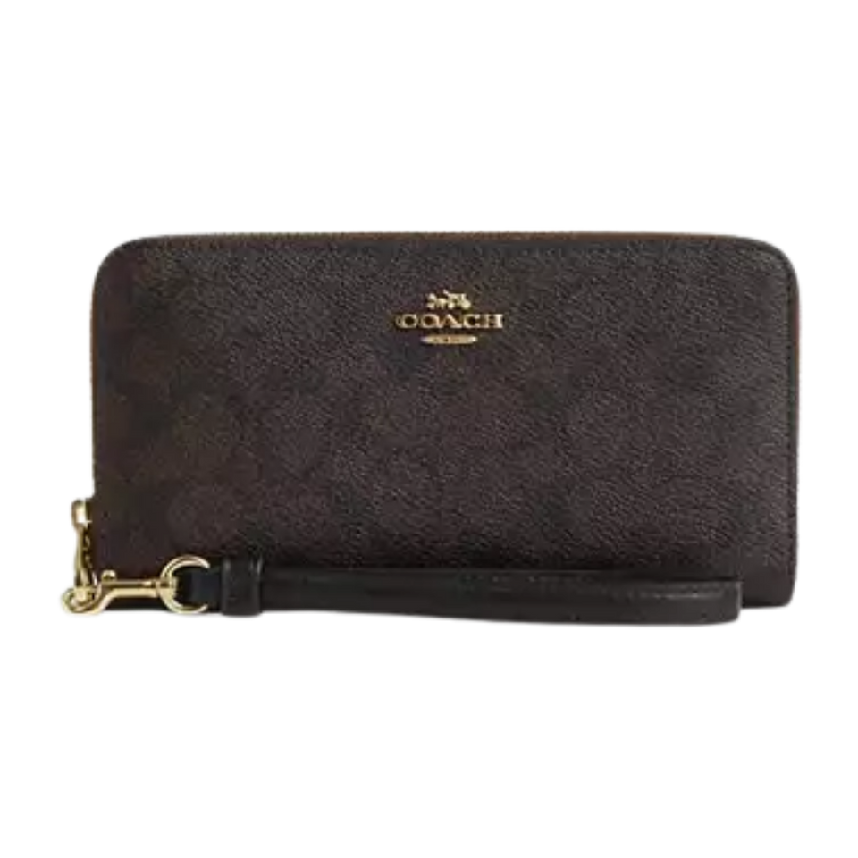 Long Zip Around Wallet In Signature Canvas signature canvas/Gold/Walnut/Black