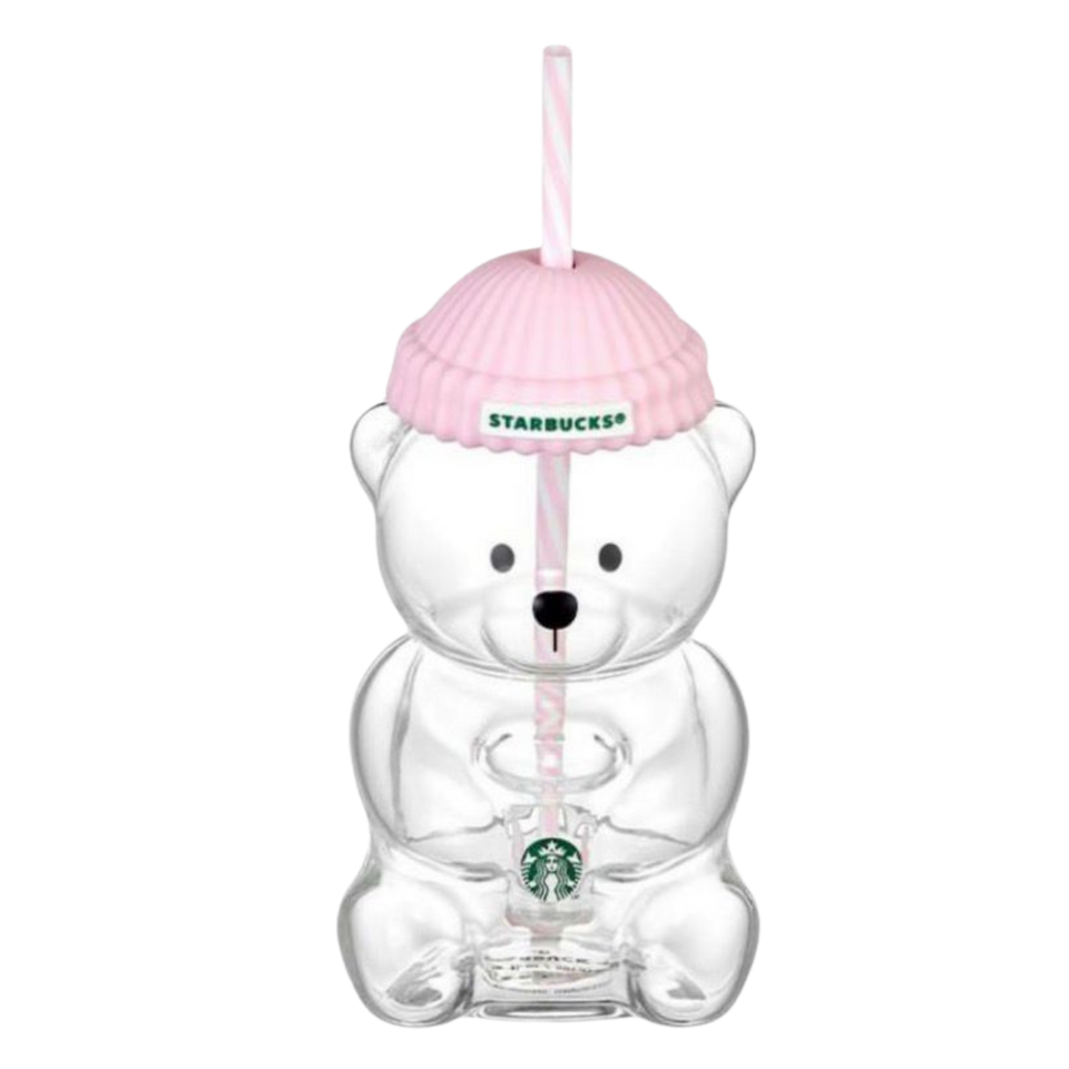 Starbucks Bearista Korea Edition Bear Glass Tumbler Light Pink Striped Straw 591ml