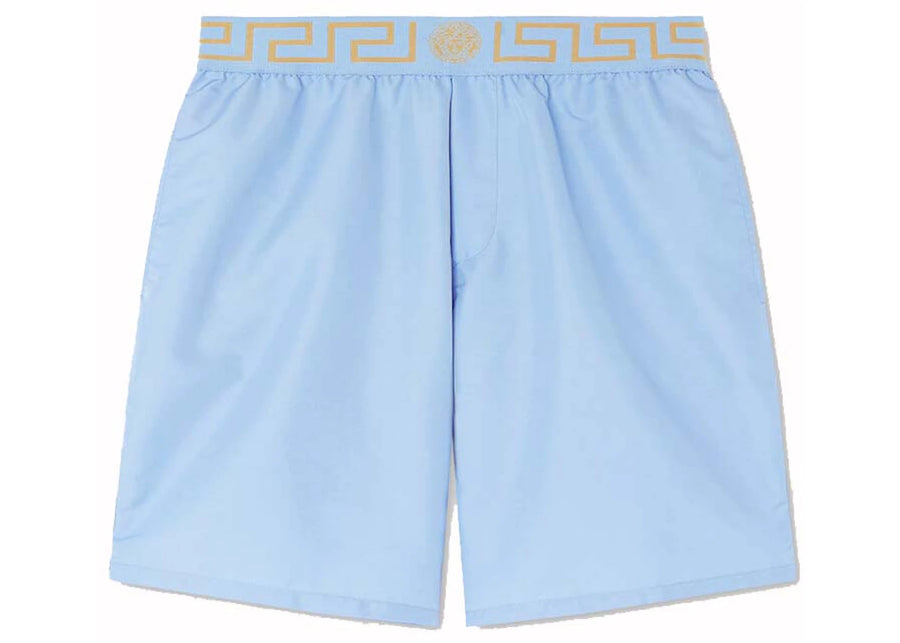 Versace Greca Long Swim Shorts Light Blue
