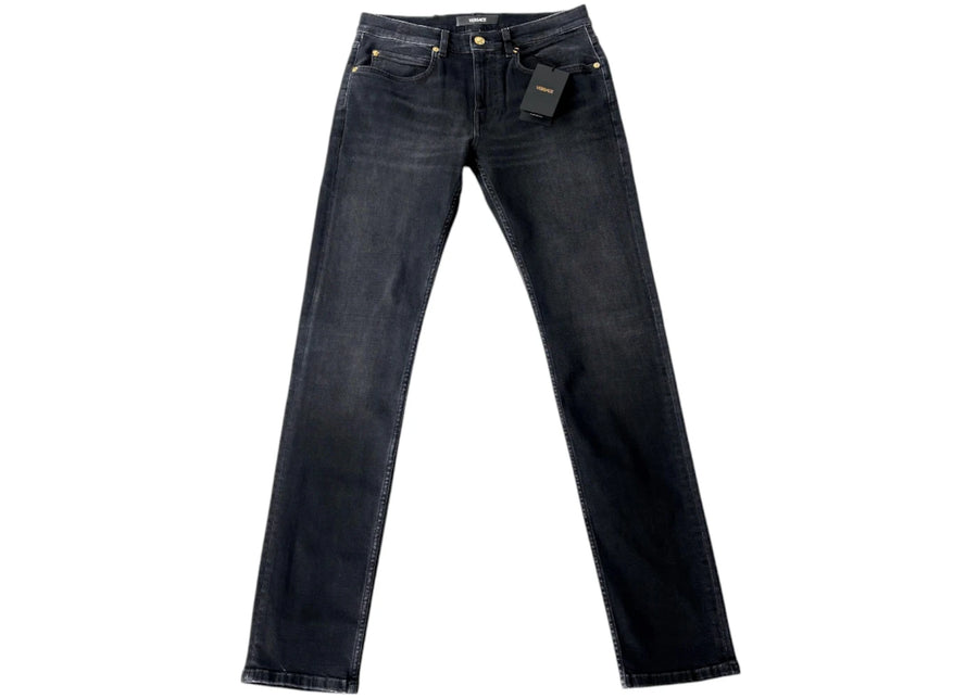 Versace Straight Leg Embroidered Logo Jeans Black